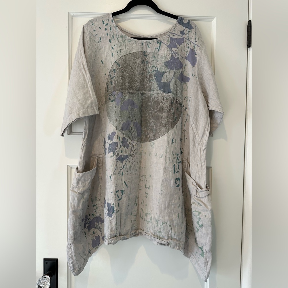 Blue Fish Linen Urchin Tunic in Pearl Smoke